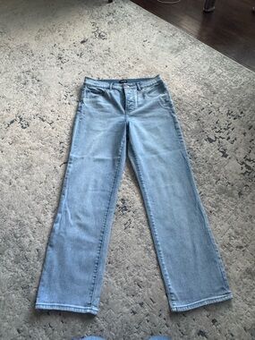 Express High Rise Straight Leg Jeans - Light Blue